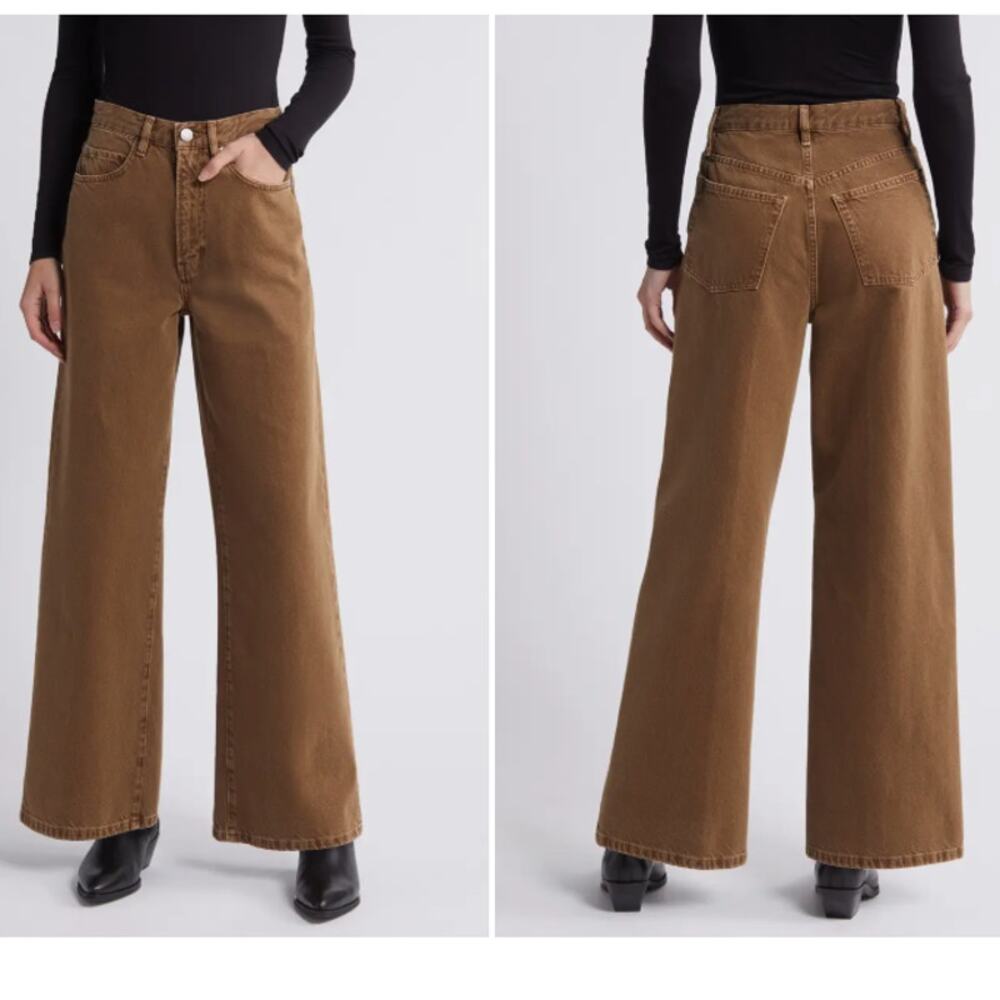 FRAME Denim Le Low Baggy Wide Leg Jeans 30 Brown Bronzite Rigid 90s - Picture 2 of 10